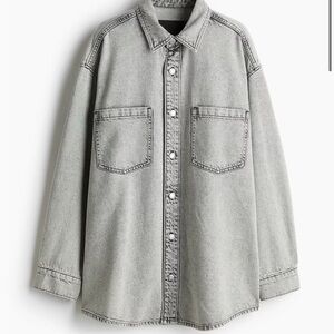 Feather Soft Light Gray Oversized Denim Button-Up Shirt